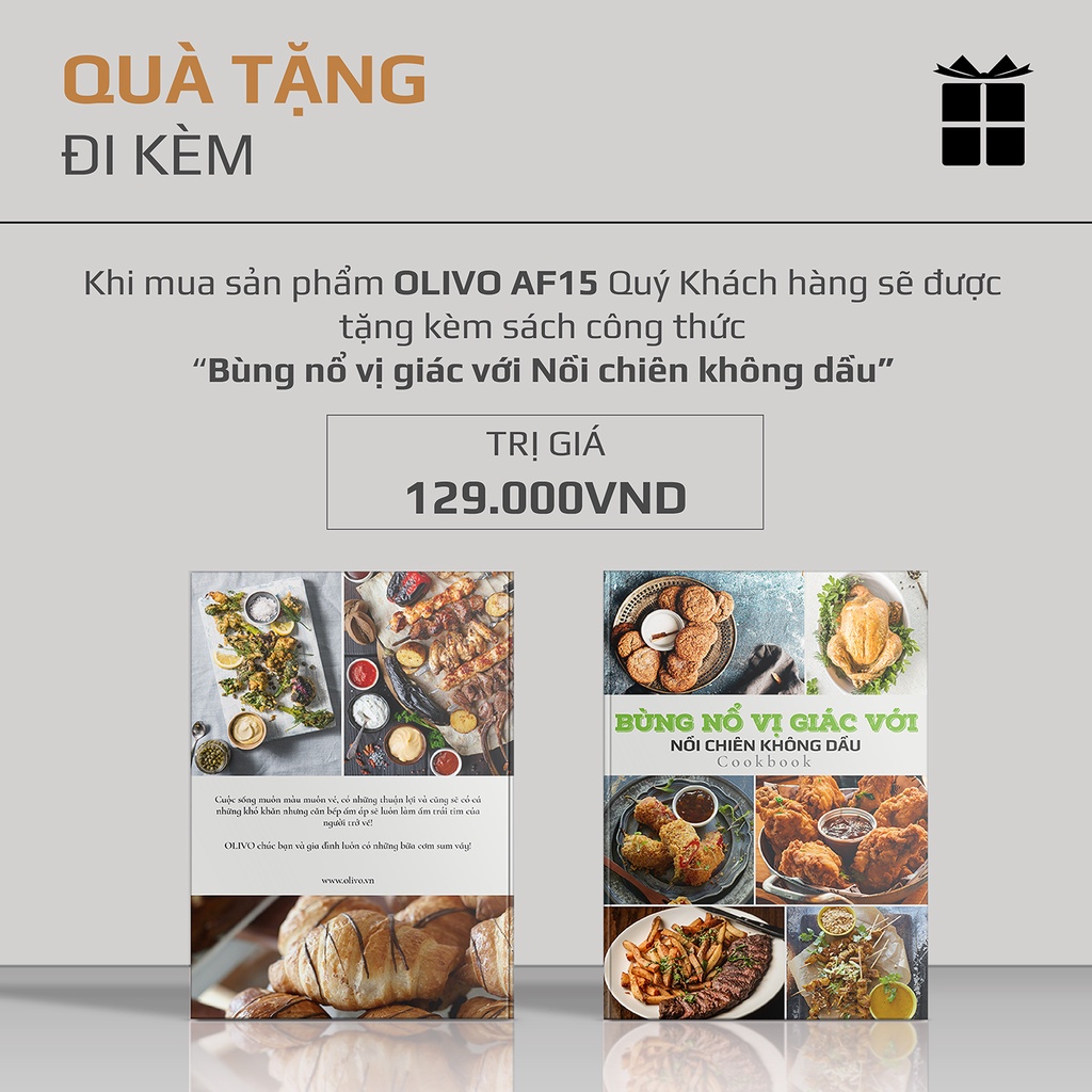 Nồi chiên không dầu Olivo AF15 Dung tích 15L, Thương hiệu Mỹ, 16 chế độ tự động, Giảm 95% mỡ dư thừa, Bảo hành 24 tháng