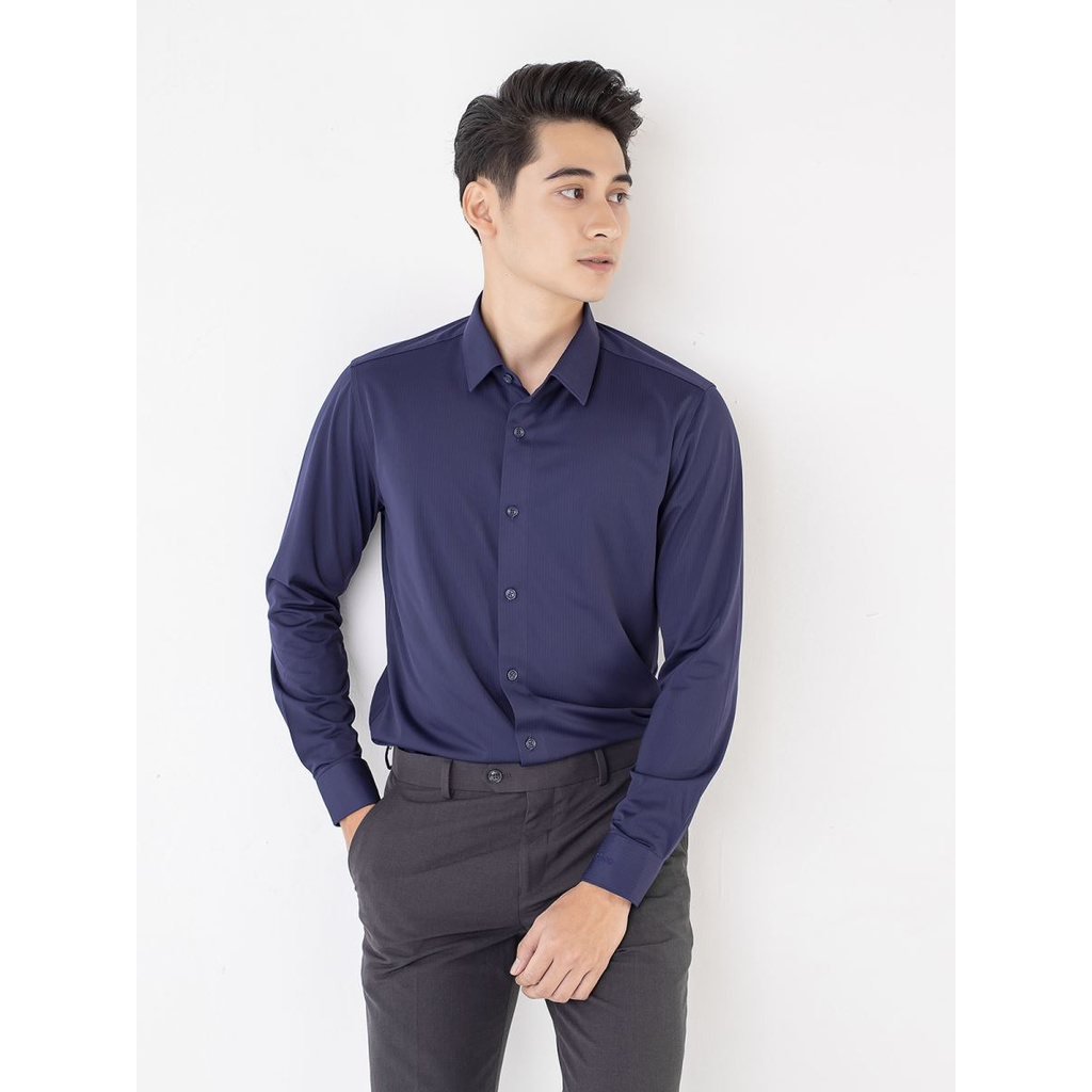 Áo Sơ Mi Nam Dài Tay ARISTINO ALS12009 Somi Công Sở Cao Cấp Màu Xanh Navy Kẻ Sọc Chìm Vải Sợi Knit Dáng Ôm Không Túi | BigBuy360 - bigbuy360.vn