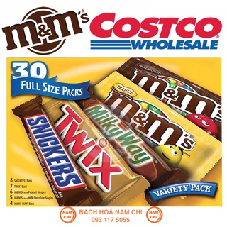   DATE MỚI  SOCOLA M&M VARIETY PACK 30 FULL SIZE PACKS 5 LOẠI KẸO SNICKER TWIX MILKY WAY M&M  CHUẨN USA  