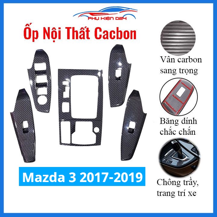 Ốp nội thất Mazda 3 2017-2018-2019 vân Cacbon bảo vệ chống trầy xước và làm đẹp xe