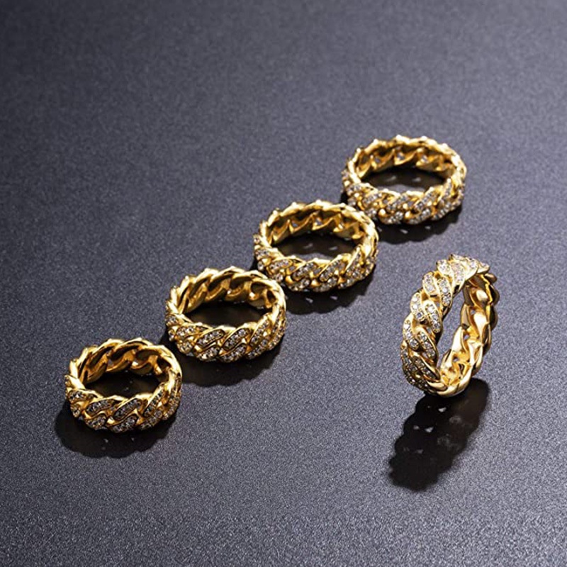 Nhẫn Mắt Xích 8MM Đính Đá Zircon Thời Trang Cho Nam Và Nữ