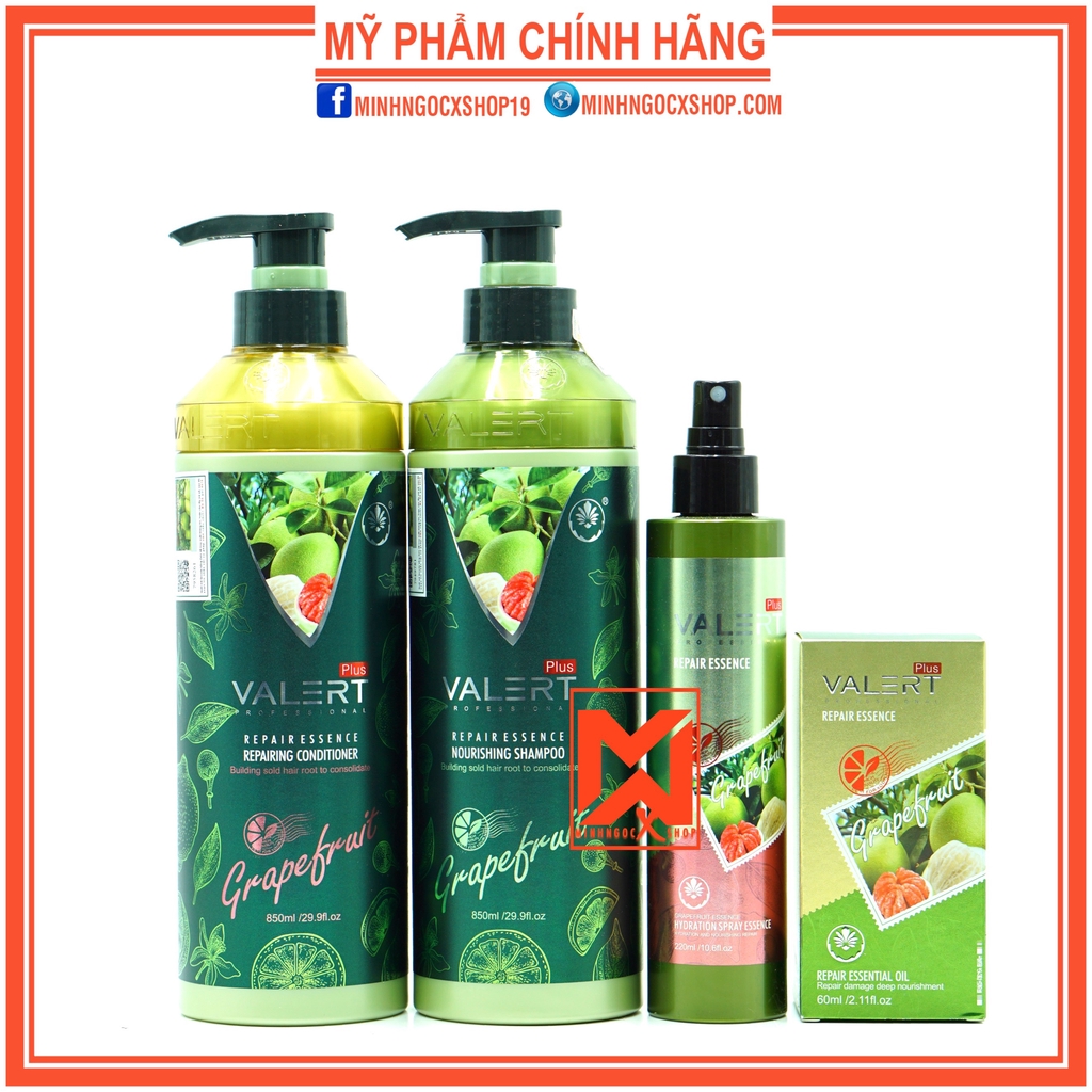 Dầu gội bưởi - dầu xả bưởi, dầu cặp VALERT GRAPEFRUIT 850ml tặng tinh dầu bưởi 60ml chống rụng kích mọc tóc