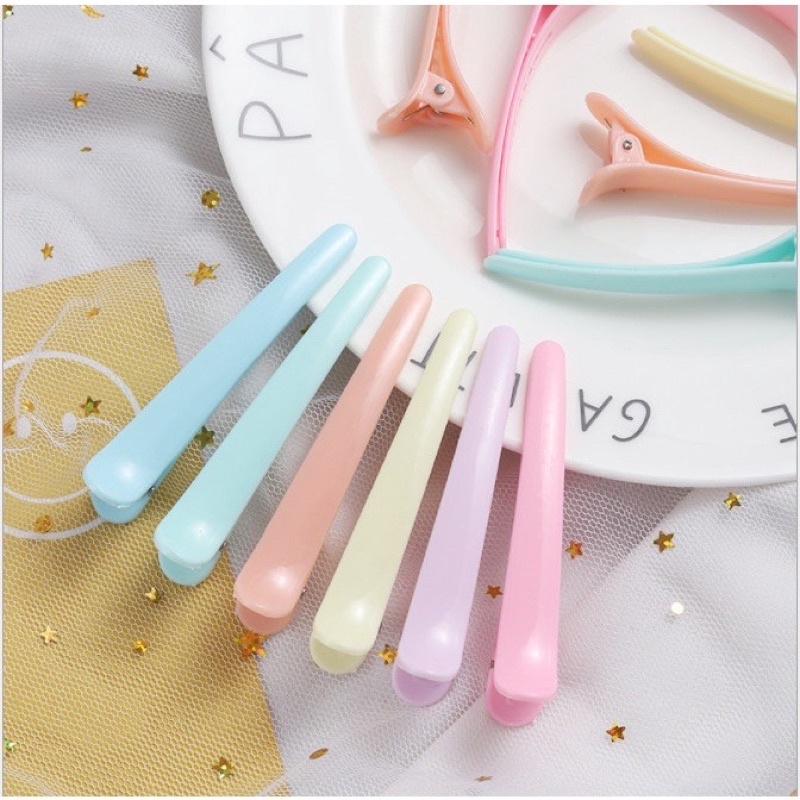 Kẹp tóc mỏ vịt SET 6 chiếc nhựa acrylic trong suốt màu sắc ngọt ngào