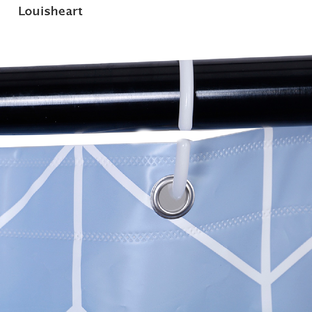 Louisheart Anti Mold Bathroom Supplies Extra Long PEVA Geometric Pattern Shower Curtain TFG