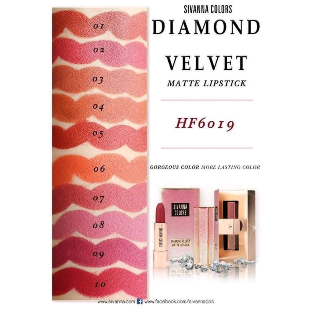 Son Lì SIVANNA COLORS Diamond Velvet Matte Lipstick Vỏ Nhũ Kim Tuyến Sang Trọng