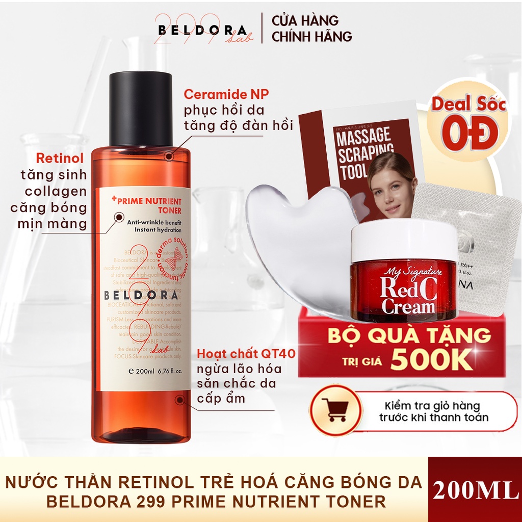 NƯỚC THẦN RETINOL TRẺ HOÁ CĂNG BÓNG DA BELDORA 299 PRIME NUTRIENT TONER 200ML