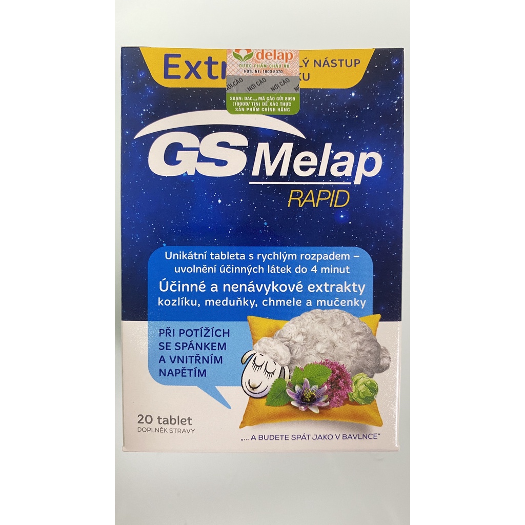 GS Melap Rapid - Hỗ trợ ngủ ngon ,ngủ sâu giấc (Lọ 20 viên) - Cộng Hoà Séc