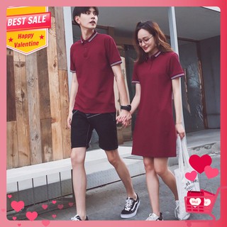 Áo đôi đẹp ❤FREESHIP❤ Áo cặp tình nhân SET áo váy thun đôi đẹp tay ngắn có cổ màu xanh đen AV85