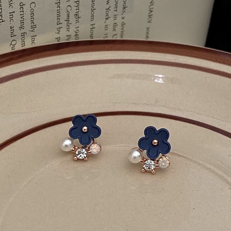 Hoa tai nữ kim cương xanh Hoa tai ngọc trai Hoa tai phong cách Hàn Quốc cổ điển tinh tế