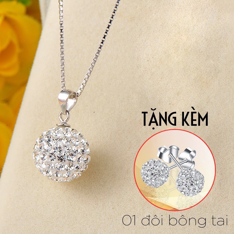 (TẶNG 01 Đôi Bông Tai) Dây Chuyền Bạc 925 Đính Kim Cương Nhân Tạo Sang Trọng