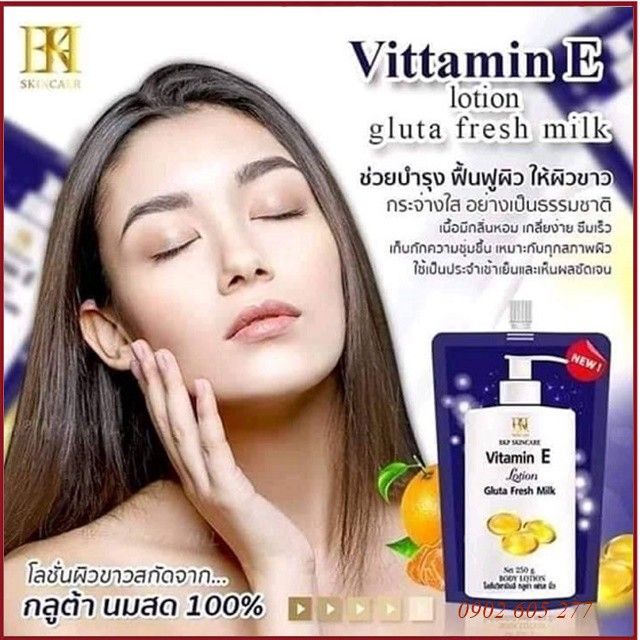 [hàng chính hãng] Sữa dưỡng thể Vitamin E Gluta Fresh Milk Thái Lan dưỡng trắng & làm mịn màng da 250ml
