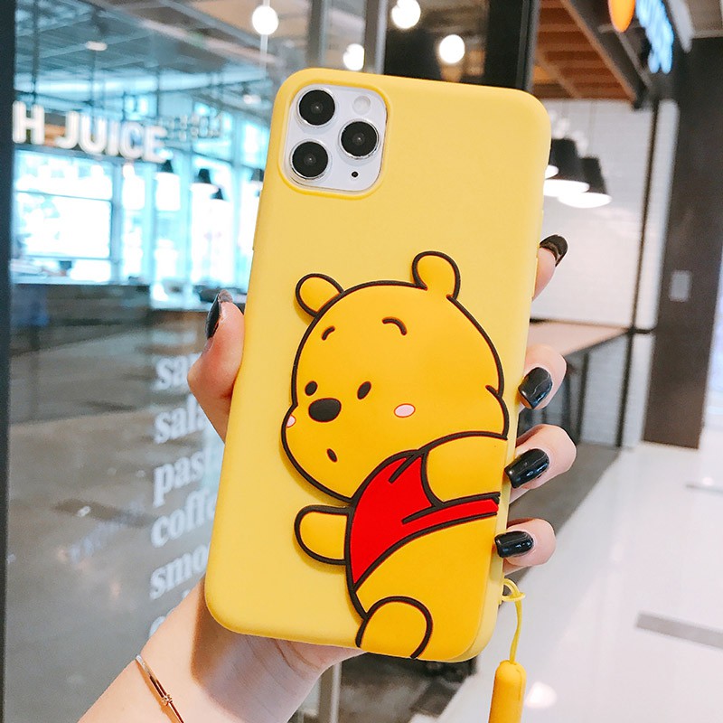 OPPO A52 A72 Ace2 Reno 10X Zoom Ace F11 F9 Pro F5 F7 F3 F1 Plus A73 A83 A71 A71K A59 F1S A57 A39 A37 Cartoon Winnie the Pooh Soft TPU + Papa Strap Phone Case