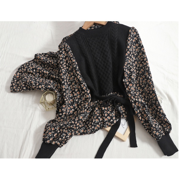 Đầm nữ hoa nhí thu đông, váy nữ mùa đông dáng xoè phối len chất đẹp 2021