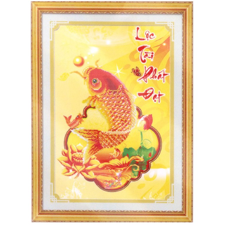 Tranh Đính Đá CÁ LỘC TÀI PHÁT ĐẠT (ĐÁ ABC CAO CẤP). Kích Thước: 69cm x 49cm