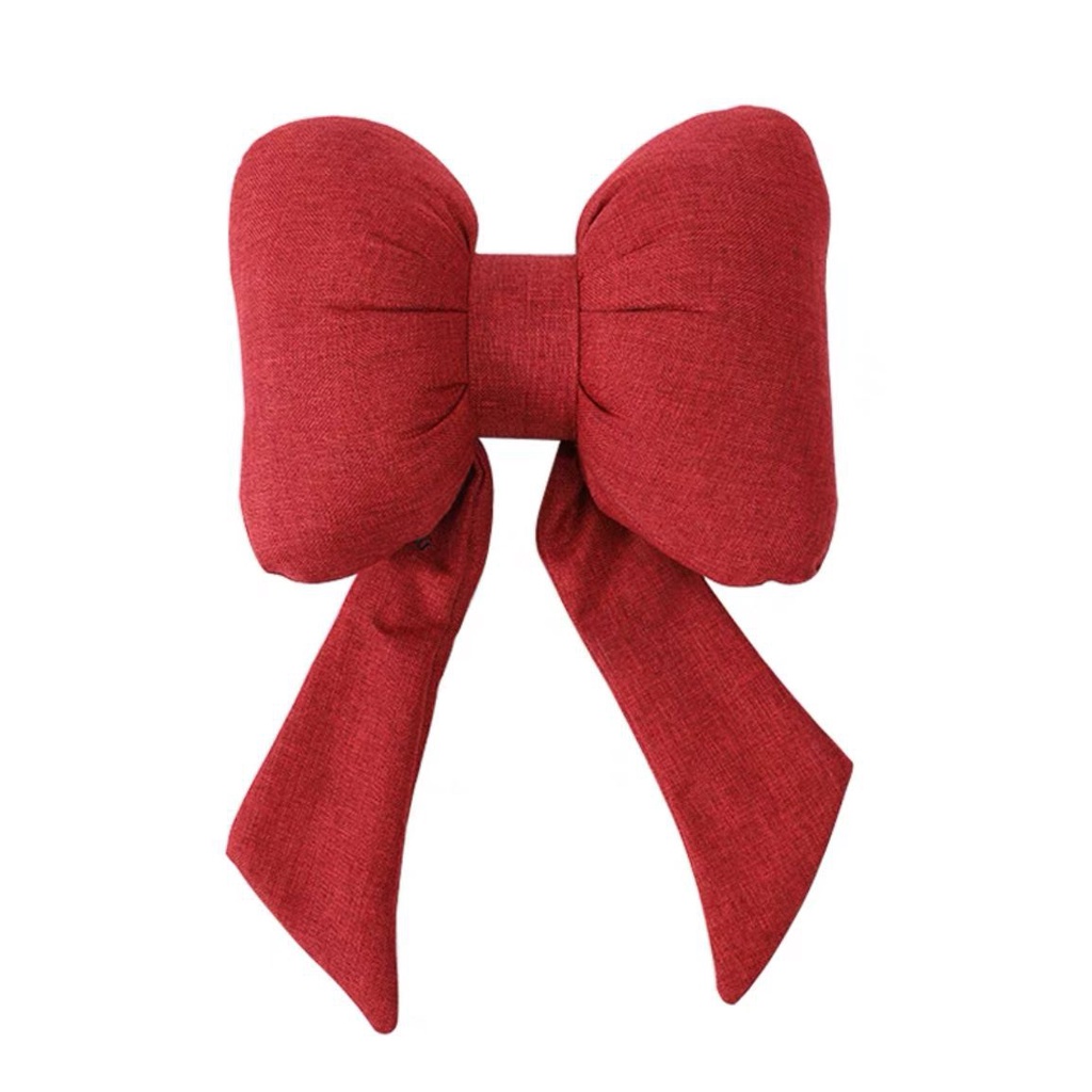 Net red streamer cotton linen bow headrest neck pillow waist support autumn and winter cute back cushion car pillow car hug Yx31