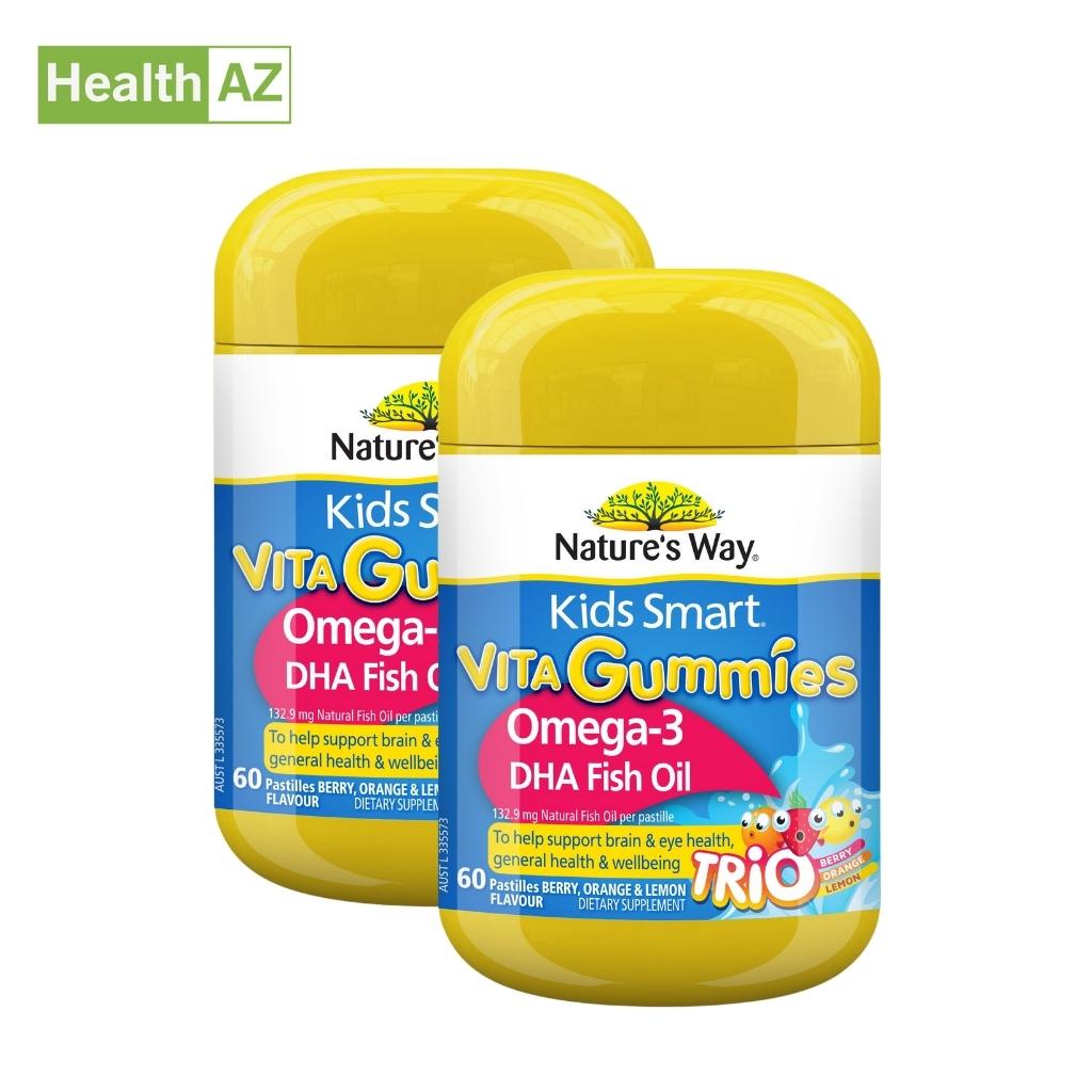 Combo 2 Kẹo Dẻo Dầu Cá Vị Trái Cây Trẻ Em NATURE'S WAY Tốt Cho Não Bộ Và Mắt, Hộp 60 Viên x 2