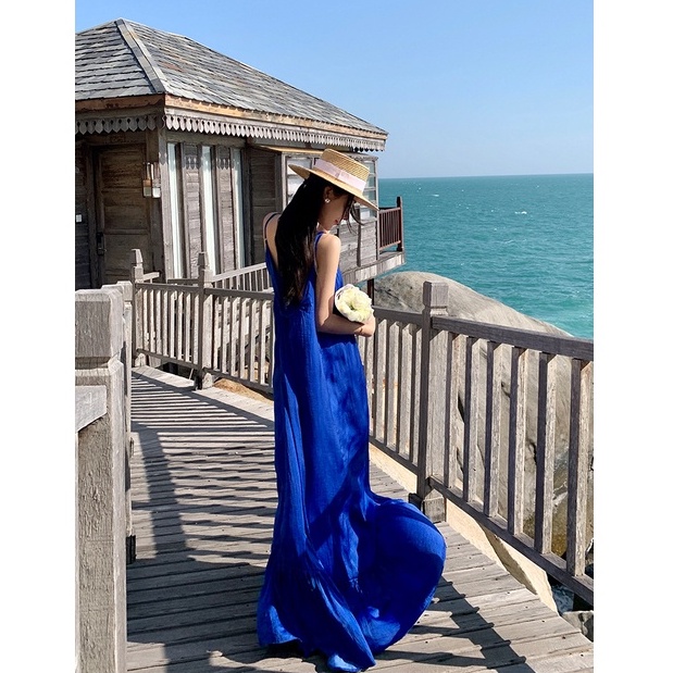 VÁY ĐẦM MAXI 2 DÂY SEXY XANH COBAN