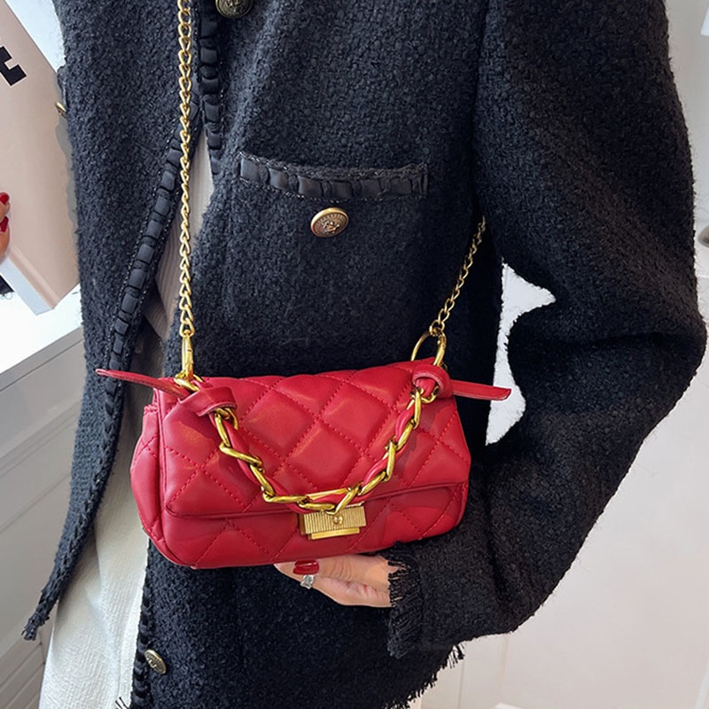 Túi đeo chéo IELGY dáng vuông nhỏ thêu họa tiết sọc hình thoi thời trang dành cho nữ