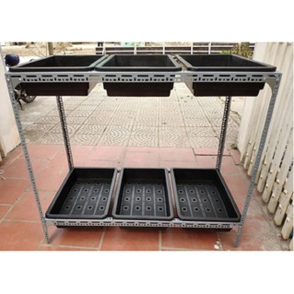 Kệ sắt v lỗ trồng rau thông minh 3 tầng, 9 khay trồng rau kích cỡ 67x43x15 cm