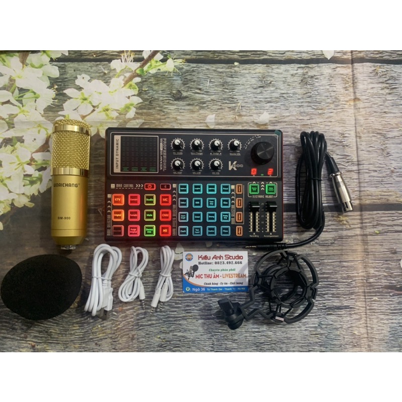 combo thu âm livestream soundcard K300 và Mic Bm900