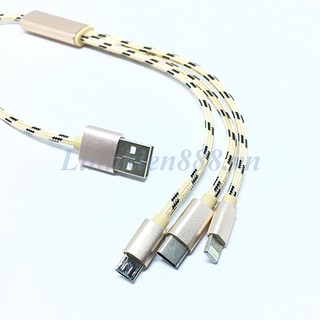 Cáp USB Ra 3 Đầu Micro USB, Apple Và Type-C Dài 30cm Màu Vàng