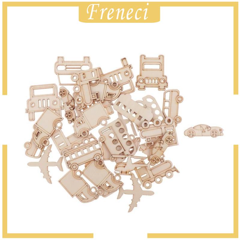 Set 60 Miếng Gỗ Tự Nhiên Hình Phương Tiện Giao Thông Dùng Trang Trí Sổ Tay DIY