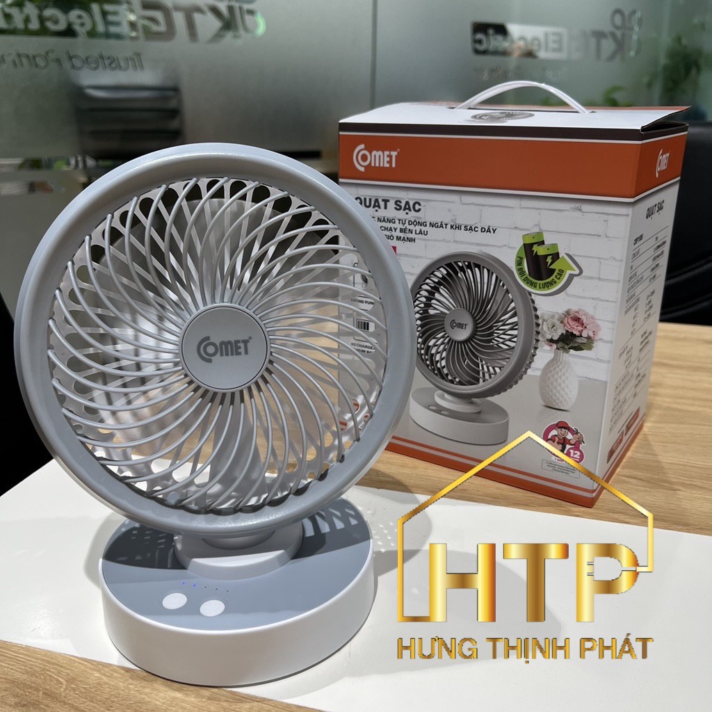 Quạt sạc COMET CRF1506 7W Xoay 90 Độ , 2 pin sạc rời, 4 cấp độ gió