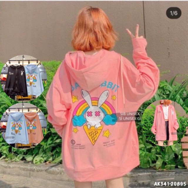 Áo Khoác Nữ Nỉ Bông Dày Dặn Hàng QC Chất Siêu Đẹp Áo Chống Nắng Thun Cotton THỎ KEM - AK3341