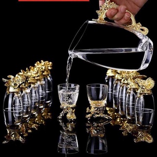 Bộ ly uống rượu 12 con giáp cao cấp mạ vàng 18k – ly rượu thủy tinh làm quà biếu tết, tân gia