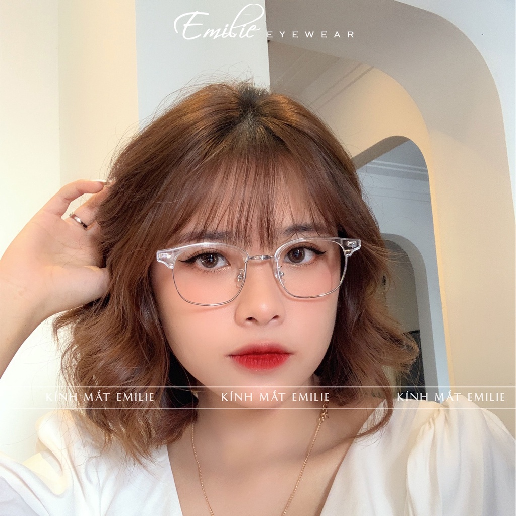 Gọng kính nam nữ Clubmaster kim loại viền nhựa cao cấp Kính mắt Emilie phụ kiện thời trang K9058