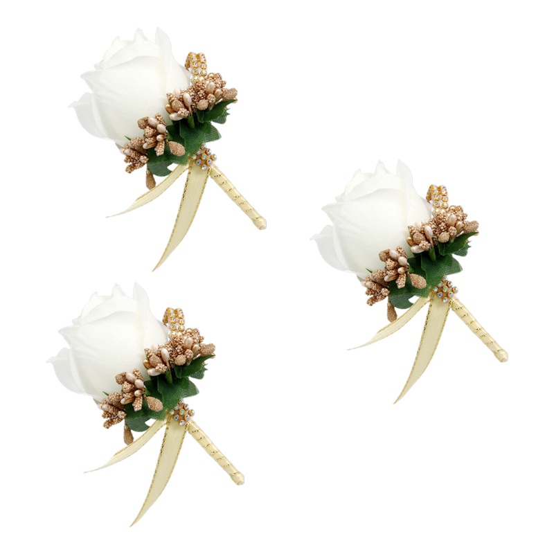 Bộ 3 Bông Hồng Giả Đính Đá Trang Trí Cho Chú Rể