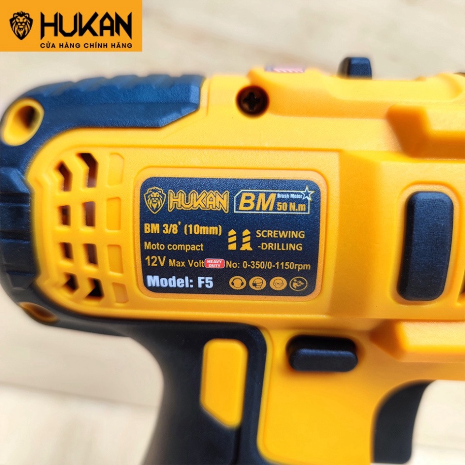 Máy khoan pin 12v HUKAN F5 động cơ không chổi than, bắn vít không dây kèm 2 pin 1 sạc
