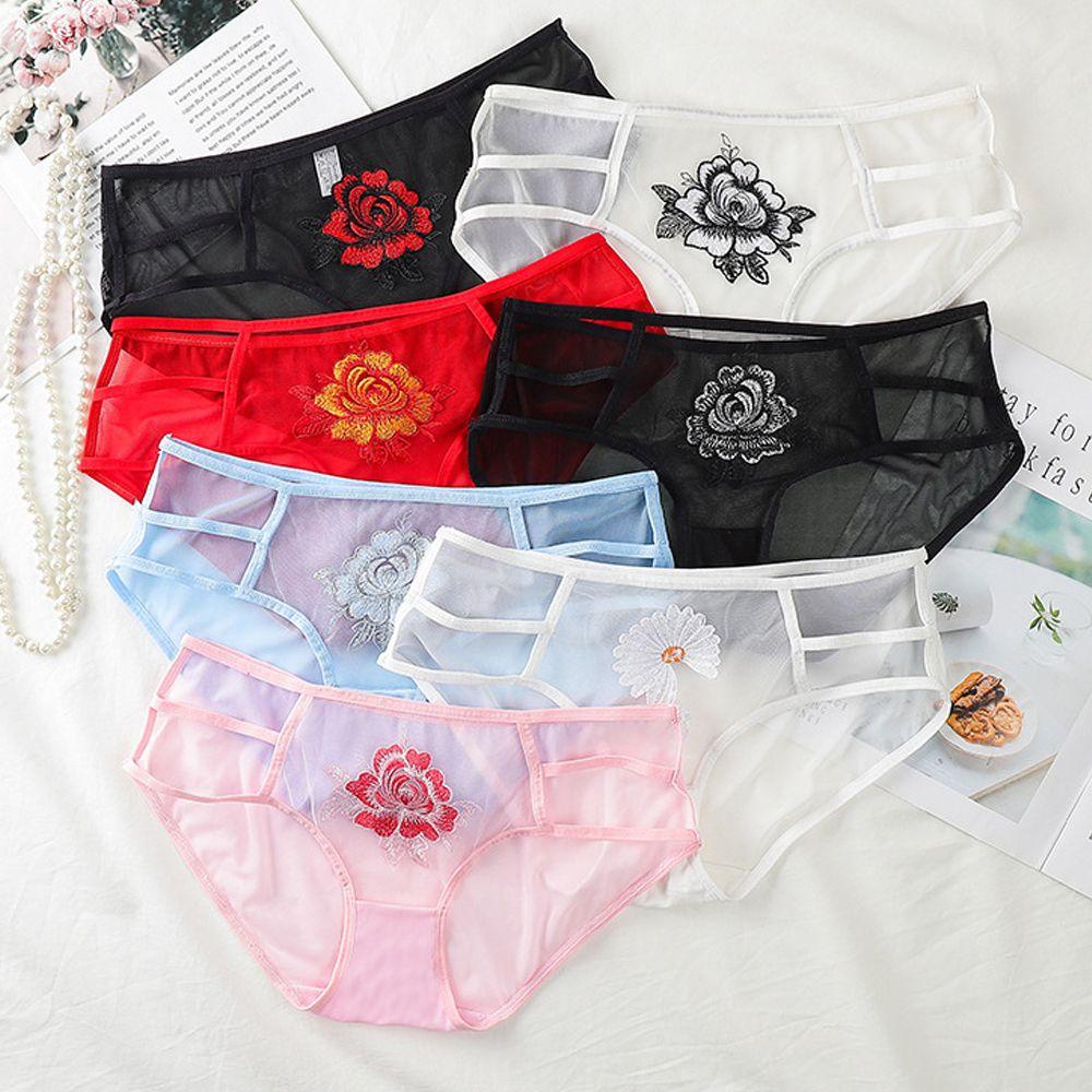 Quần Lót Lưới Mỏng Thêu Họa Tiết Ngọt Ngào Xinh Xắn Cho Nữ
