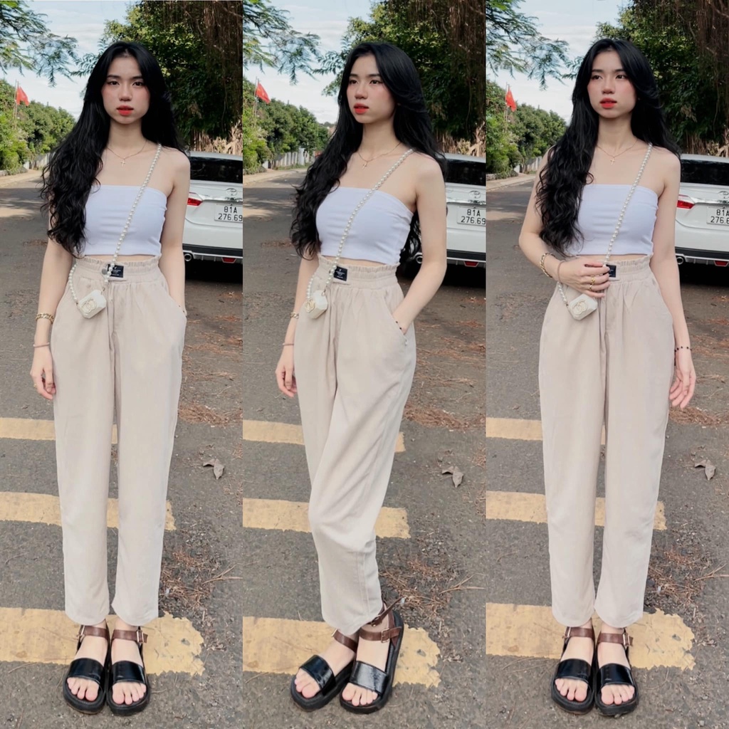 Quần Dài Nữ Baggy Vải Nhung Tăm Lưng Thun - BT Fashion  JE01