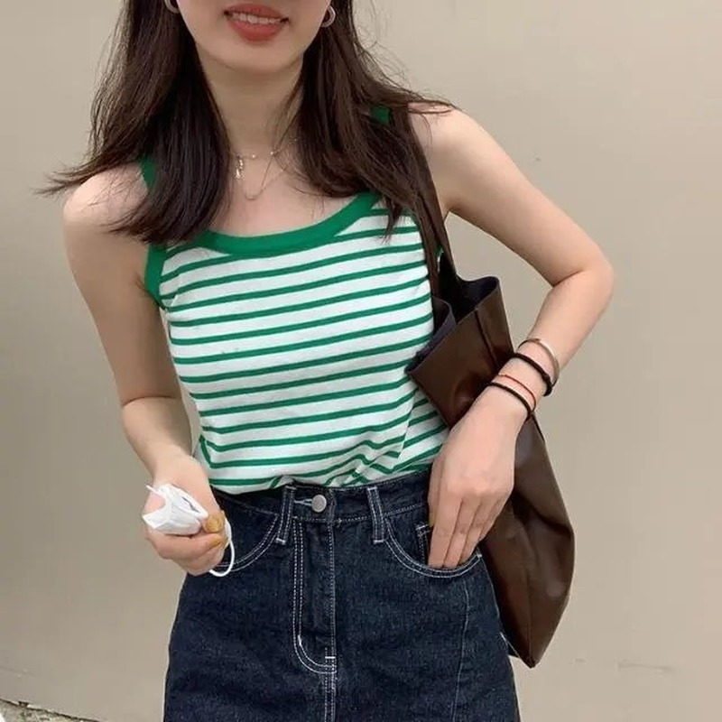 Áo hai dây mỏng kẻ sọc thời trang mùa hè cho nữ