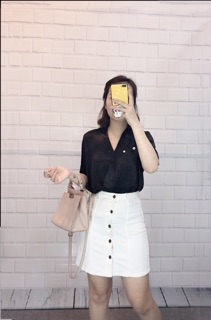 Áo sơ mi lụa cổ V