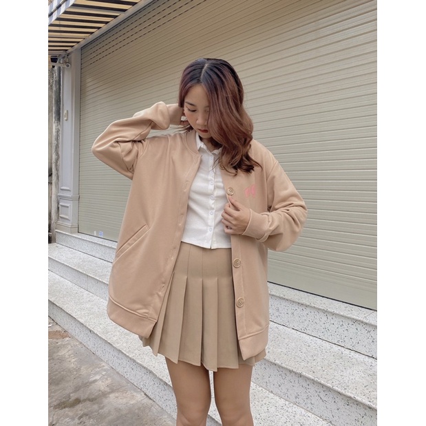 Áo khoác bomber form rộng cài nút in chữ miganto - MG028