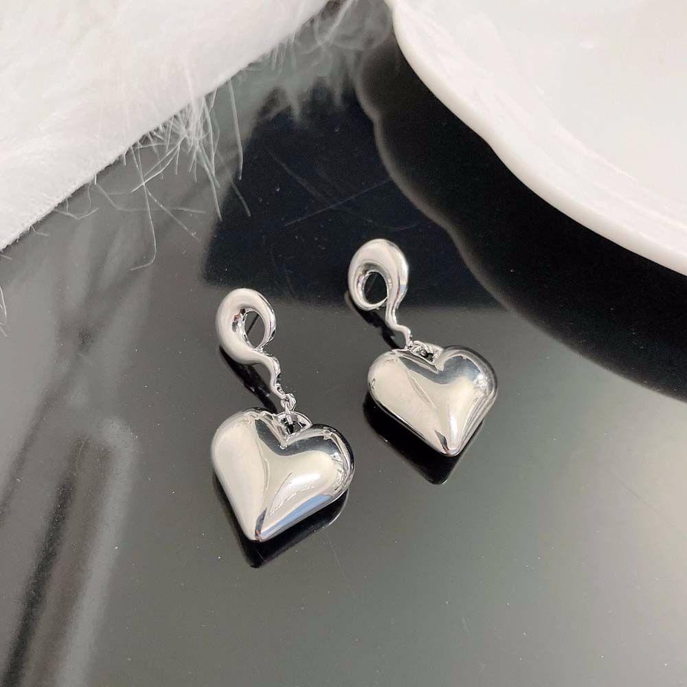 Bông Tai Mạ Bạc Dáng Dài Hình Trái Tim Màu Sắc Đơn GiảnĐôi Bông Tai Dáng Rơi Họa Tiết Dây Xích Thời Trang Cho Nữ