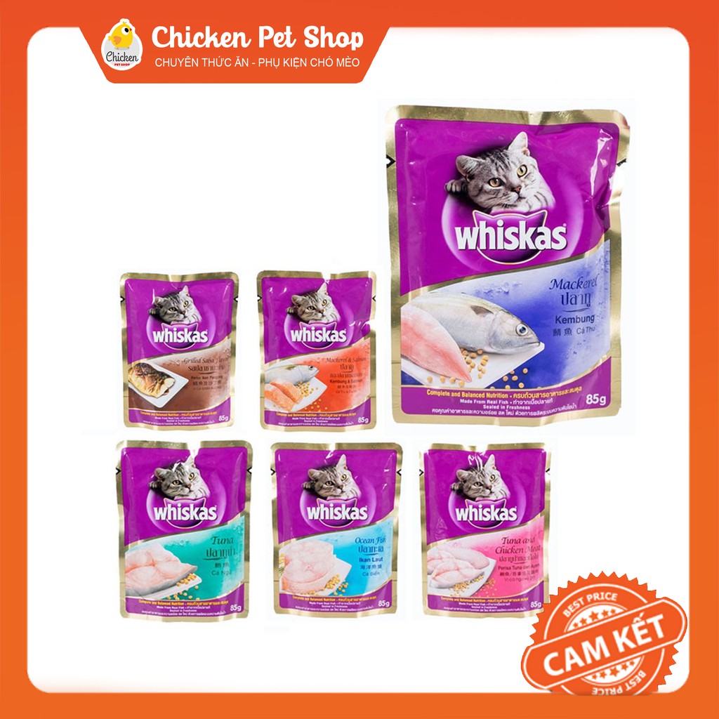 Pate mèo Whiskas Mackerel Gói 85g (Nhiều hương vị lựa chọn)