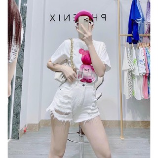 Quần short đen trắng rách thời trang