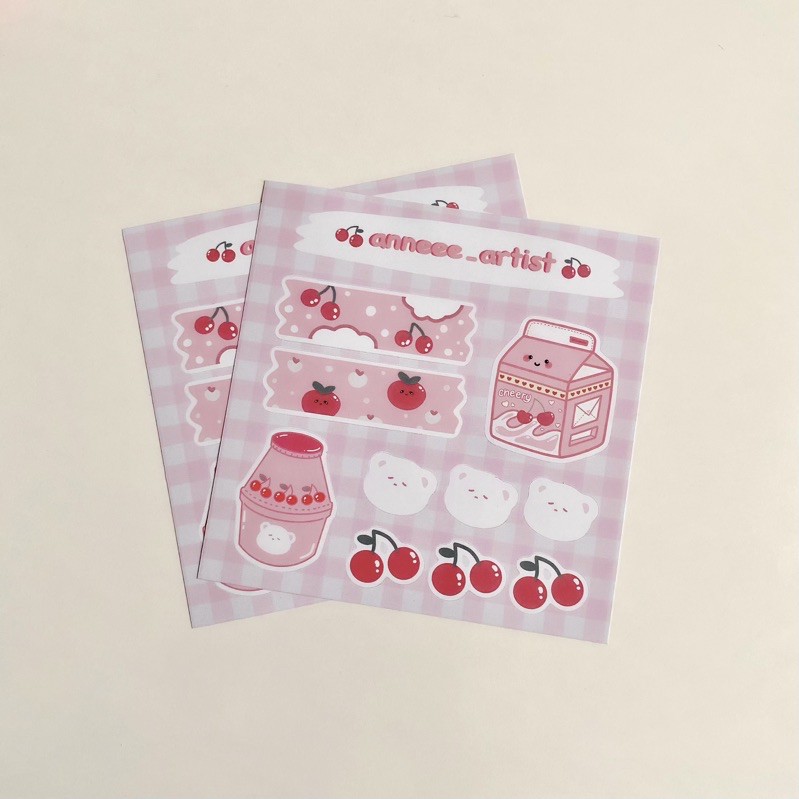 Set sticker cherry hồng ngọt ngào