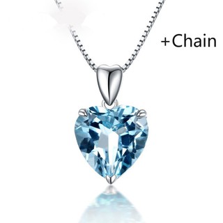 Dây chuyền nữ mạ bạc 925 mặt đá pha lê topaz hình trái tim màu xanh dương tự nhiên qu-3892