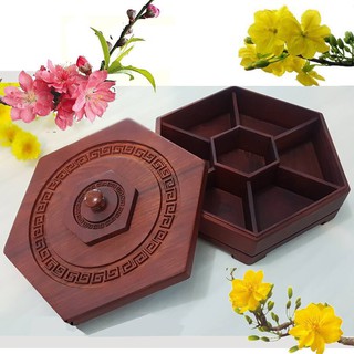 Combo khay bánh kẹo gỗ hương và hộp đựng giấy