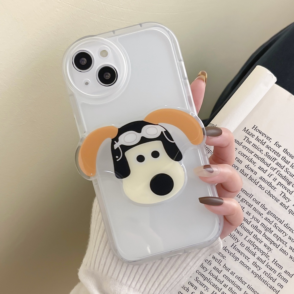 Ốp Điện Thoại Hình Chú Chó Hoạt Họa 3D Vui Nhộn Gắn Giá Đỡ Chống Sốc