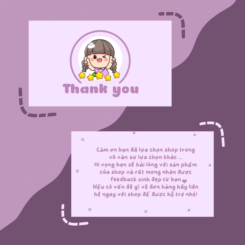 Combo card cảm ơn thank you cô gái dễ thương màu tím