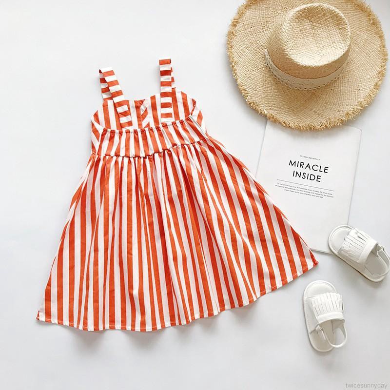 ☀ sunny ღ Baby Girl Cartoon Stripes Print Sleeveless Sling Dress