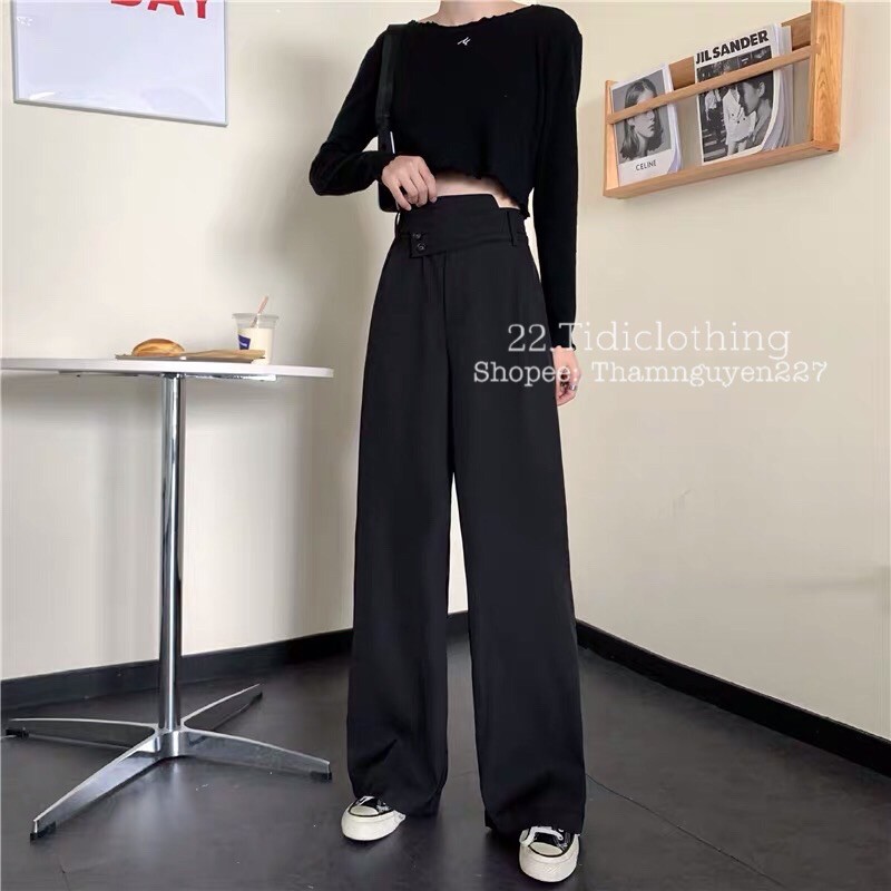 Quần tây ống suông Ulzzang, quần lưng thun, lưng quần đắp chéo lạ mắt, chất đẹp bigsize