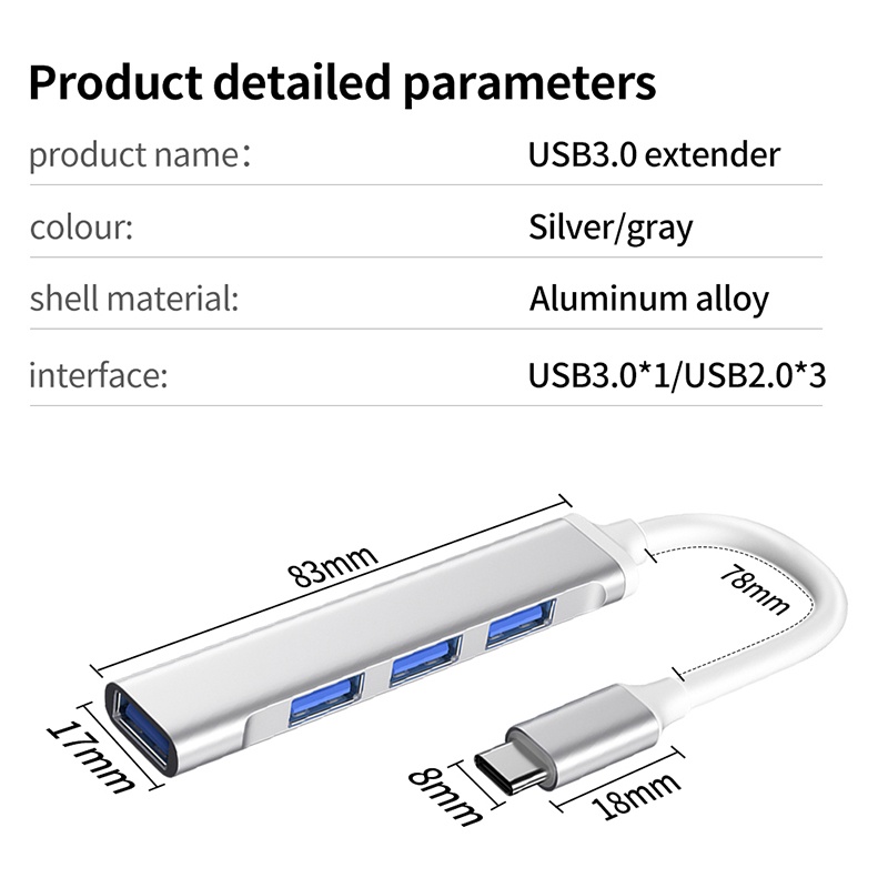 Bộ Chia 4 Cổng USB 3.0 Type C Cho Laptop Máy Tính