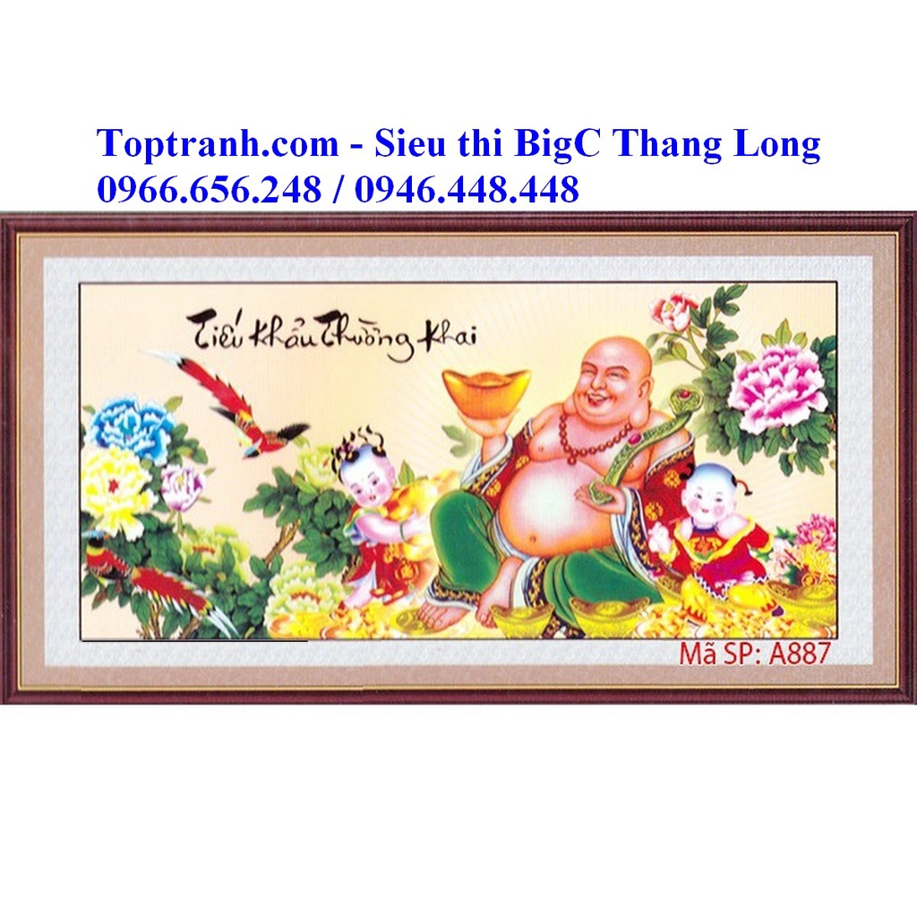 Tranh thêu chữ thập Phật di lặc và tiểu đồng A887 chưa thêu
