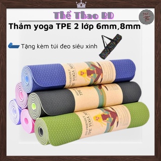 Thảm tập yoga,gym TPE 2 lớp 6mm,8mm cao cấp chống trượt + Tặng Kèm Túi Đựng Siêu Xinh thumbnail